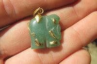 Polished Aventurine Elephant Pendant with 9ct Gold Bail and Trim - Sold Per Item - From Zimbabwe - Toprock Gemstones and Minerals