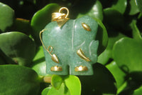 Polished Aventurine Elephant Pendant with 9ct Gold Bail and Trim - Sold Per Item - From Zimbabwe - Toprock Gemstones and Minerals
