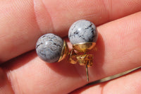 Polished Pair of Larger Snowflake Obsidian Stud Earrings - sold per Pair - From Mexico - Toprock Gemstones and Minerals