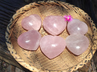 Polished Rose Quartz Gemstone Hearts x 6 From Madagascar - Toprock Gemstones and Minerals
