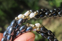 Polished Hematite and Freshwater Pearl Triple Twisted Beaded Necklace and Bracelet Set - Sold Per Item - From Southern Africa - Toprock Gemstones and Minerals