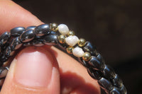 Polished Hematite and Freshwater Pearl Triple Twisted Beaded Necklace and Bracelet Set - Sold Per Item - From Southern Africa - Toprock Gemstones and Minerals