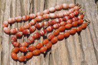 Polished Red Striped Tibetan Agate Beaded Necklace - Sold Per Item - From Tibet - Toprock Gemstones and Minerals