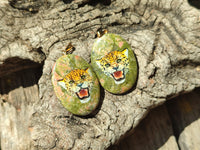 Polished Unakite Pendant with Hand Painted Leopard - Sold Per Item - From South Africa - Toprock Gemstones and Minerals