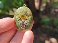 Polished Unakite Pendant with Hand Painted Leopard - Sold Per Item - From South Africa - Toprock Gemstones and Minerals