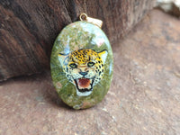 Polished Unakite Pendant with Hand Painted Leopard - Sold Per Item - From South Africa - Toprock Gemstones and Minerals