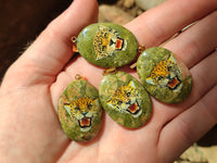 Polished Unakite Pendant with Hand Painted Leopard - Sold Per Item - From South Africa - Toprock Gemstones and Minerals