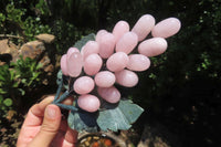Polished Rose Quartz Hanging Bunch of Grapes with Green Fuchsite Leaves - sold per item - From South Africa - Toprock Gemstones and Minerals