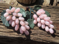Polished Rose Quartz Hanging Bunch of Grapes with Green Fuchsite Leaves - sold per item - From South Africa - Toprock Gemstones and Minerals