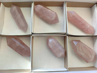 Polished Double Terminated Rose Quartz Points x 6 From Ambatondrazaka, Madagascar - Toprock Gemstones and Minerals