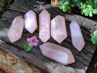 Polished Double Terminated Rose Quartz Points x 6 From Ambatondrazaka, Madagascar - Toprock Gemstones and Minerals