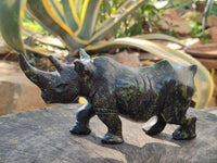 Hand Made Leopard Stone Rhino Carvings x 2 From Zimbabwe - Toprock Gemstones and Minerals