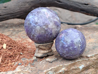 Polished Lepidolite with Pink Rubellite Spheres x 3 From Ambatondrazaka, Madagascar - Toprock Gemstones and Minerals