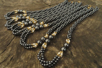 Polished Silver Hematite and Freshwater Pearl Triple Twisted Beaded Necklace - Sold Per Item - From China - Toprock Gemstones and Minerals
