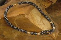 Polished Silver Hematite and Freshwater Pearl Triple Twisted Beaded Necklace - Sold Per Item - From China - Toprock Gemstones and Minerals