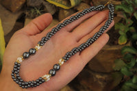 Polished Silver Hematite and Freshwater Pearl Triple Twisted Beaded Necklace - Sold Per Item - From China - Toprock Gemstones and Minerals