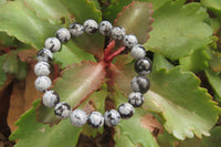 Polished Snowflake Obsidian Beaded Clip On Bracelet  - sold per Pair - From Mexico - Toprock Gemstones and Minerals