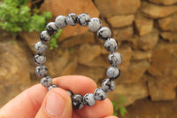 Polished Snowflake Obsidian Beaded Clip On Bracelet  - sold per Pair - From Mexico - Toprock Gemstones and Minerals