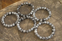 Polished Snowflake Obsidian Beaded Clip On Bracelet  - sold per Pair - From Mexico - Toprock Gemstones and Minerals