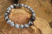 Polished Snowflake Obsidian Beaded Clip On Bracelet  - sold per Pair - From Mexico - Toprock Gemstones and Minerals