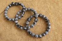 Polished Snowflake Obsidian Beaded Clip On Bracelet  - sold per Pair - From Mexico - Toprock Gemstones and Minerals