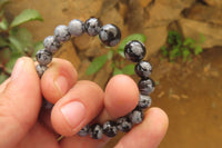 Polished Snowflake Obsidian Beaded Clip On Bracelet  - sold per Pair - From Mexico - Toprock Gemstones and Minerals