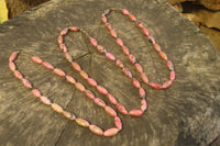 Polished Pink Rhodonite Barrel Shaped Beaded Necklace - Sold Per Item - From Madagascar - Toprock Gemstones and Minerals