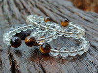 Polished Quartz Crystal & Tigers Eye Clip On Bracelet - sold per Item - From Brazil - Toprock Gemstones and Minerals