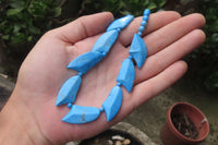 Polished Blue Turquenite - Howlite Fancy Leaf Necklace - Sold Per Pair - From Zimbabwe - Toprock Gemstones and Minerals