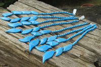 Polished Blue Turquenite - Howlite Fancy Leaf Necklace - Sold Per Pair - From Zimbabwe - Toprock Gemstones and Minerals