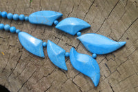 Polished Blue Turquenite - Howlite Fancy Leaf Necklace - Sold Per Pair - From Zimbabwe - Toprock Gemstones and Minerals