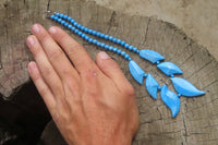 Polished Blue Turquenite - Howlite Fancy Leaf Necklace - Sold Per Pair - From Zimbabwe - Toprock Gemstones and Minerals