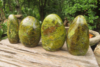 Polished Green Opal Standing Free Forms x 4 From Antsirabe, Madagascar - Toprock Gemstones and Minerals