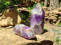 Polished Chevron Amethyst Points x 2 From Madagascar - Toprock Gemstones and Minerals