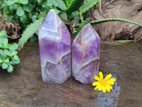 Polished Chevron Amethyst Points x 2 From Madagascar - Toprock Gemstones and Minerals