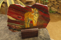 Hand Made Tigers Decoupage on Banded Tiger Iron Jasper Stone Slabs - Sold Per Item - From South Africa - Toprock Gemstones and Minerals