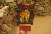 Hand Made Tigers Decoupage on Banded Tiger Iron Jasper Stone Slabs - Sold Per Item - From South Africa - Toprock Gemstones and Minerals