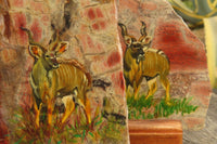Hand Made African Kudu Buck Decoupage on Brecciated Jasper Stone Slabs - Sold Per Item - From South Africa - Toprock Gemstones and Minerals