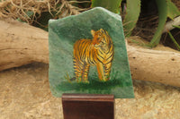 Hand Made Tiger Decoupage on Green Fuchsite Stone Slabs - sold per item - From Zimbabwe - Toprock Gemstones and Minerals
