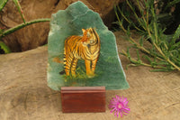 Hand Made Tiger Decoupage on Green Fuchsite Stone Slabs - sold per item - From Zimbabwe - Toprock Gemstones and Minerals