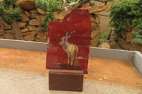 Hand Made African Kudu Buck Decoupage on Tiger Iron Jasper Stone Slabs - Sold Per Item - From Australia - Toprock Gemstones and Minerals