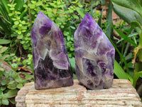 Polished Chevron Amethyst Points x 2 From Zambia - Toprock Gemstones and Minerals