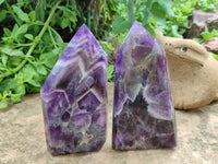 Polished Chevron Amethyst Points x 2 From Zambia - Toprock Gemstones and Minerals