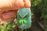 Polished Aventurine Pendant with Hand Painted Butterflies - Sold Per Item - From Zimbabwe - Toprock Gemstones and Minerals