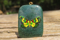 Polished Aventurine Pendant with Hand Painted Butterflies - Sold Per Item - From Zimbabwe - Toprock Gemstones and Minerals