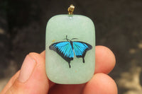 Polished Aventurine Pendant with Hand Painted Butterflies - Sold Per Item - From Zimbabwe - Toprock Gemstones and Minerals