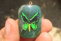 Polished Aventurine Pendant with Hand Painted Butterflies - Sold Per Item - From Zimbabwe - Toprock Gemstones and Minerals