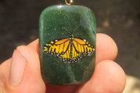Polished Aventurine Pendant with Hand Painted Butterflies - Sold Per Item - From Zimbabwe - Toprock Gemstones and Minerals