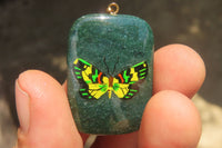 Polished Aventurine Pendant with Hand Painted Butterflies - Sold Per Item - From Zimbabwe - Toprock Gemstones and Minerals