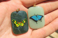 Polished Aventurine Pendant with Hand Painted Butterflies - Sold Per Item - From Zimbabwe - Toprock Gemstones and Minerals